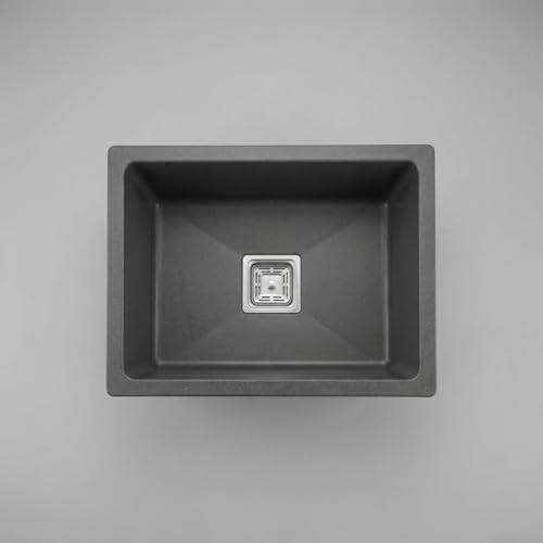 Image of Gloxy Granite Quartz Kitchen Sink 21x18x9 Inch - Grey Matte FInish Quartz Premium Single Bowl Sink For Kitchen With Coupling Hose Pipe and Drainer Basket - Undermount /Topmount - 3 Years Warranty