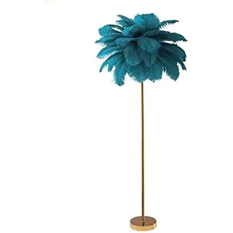 AvgnLxqe Natural Ostrich Feather Floor Lamp, Simple Modern Living Room Bedroom Standing Lamp, Led Bedroom Lamp, Blue, 1.6m, Golden Lamp Body Cover