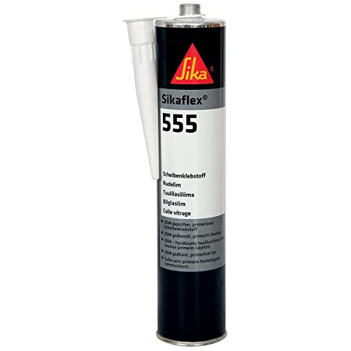 SIKA 555, Noir, mastic colle polyuréthane pour fixation de vitrages de véhicules (baie, fenêtre, pare-brise), sans solvant, sans isocyanates, 300ml