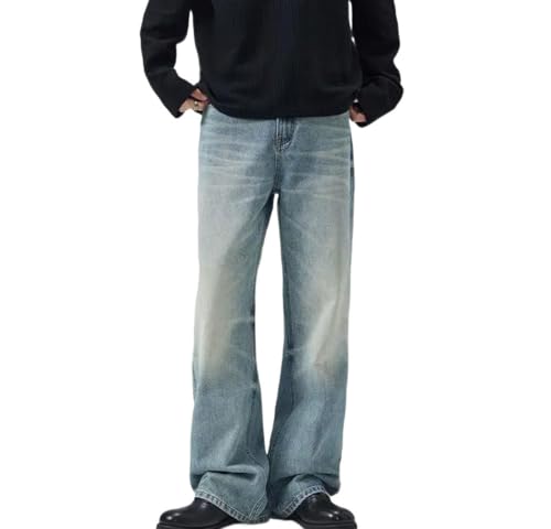 Men Vintage Casual Flared Jeans Loose Straight Leg Streetwear Vintage Wide Leg Denim Pants