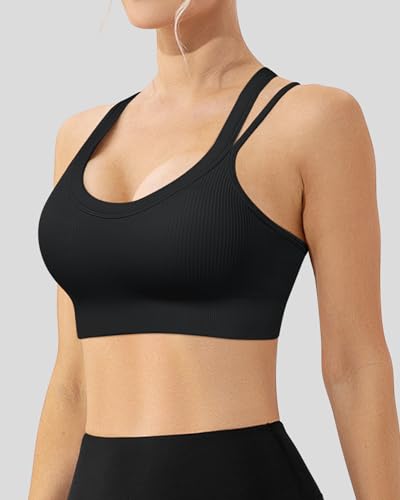 Image of WANAYOU High Support Sports Bras for Women Cross Back Workout Sports Bra | High Impact, No Bounce, Compression, Criss Cross Back, Gym, Athletic, Running, Removable Pads, Ribbed, Moisture Wicking