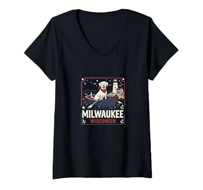 Women's Milwaukee Wisconsin Dog Lover Vintage Retro Design RA0D V-Neck T-Shirt