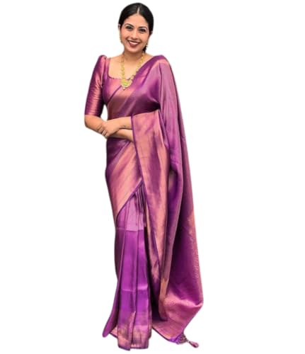Image of Flosive Women's Kanjivaram Soft Silk Saree With Unsticted Blouse Piece, Purple