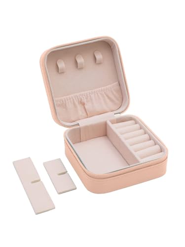 Image of Cortina Small Pu Leather Jewellery Organiser Box | Portable Travel Jewelry Storage Case For Women & Girl - Ring, Pendant, Earring, Necklace, Bracelet - Beige