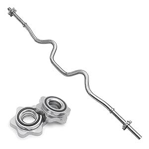 Body Revolution EZ Barbell Bar – 1.2m EZ Super Curl Weight Lifting Bar for 1 Inch Weight Plates – Barbell for Bicep Curls and Bodybuilding Spinlock or Spring Collar