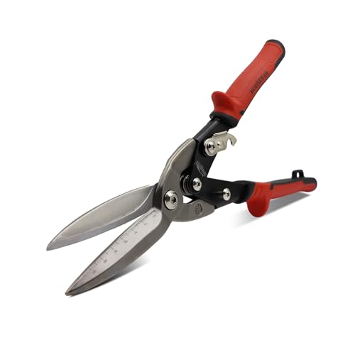 HOUSERAN Cisaille à Tôle 30 cm Droite, Cisaille Métal Professionnelle en Acier CR-MO avec Double Levier, Graduations et Verrouillage - Pour Tôle Acier, Zinc, Plastique