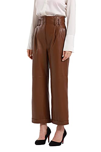 Women’s Casual High Waisted Cropped Straight Leather Pant4