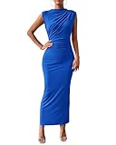 BTFBM Women Ruched Bodycon Maxi Dresses Summer Casual Sleeveless Lightweight Slit Elegant Cocktail Wedding Guest Dress(Royal Blue, Medium)