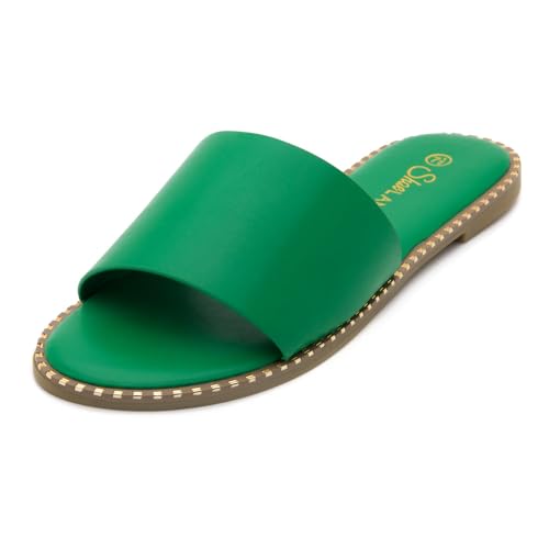 Image of Shoe Land Flat Sandals for Women - Slip-On Slides with Cushioned Footbed | Comfortable Dressy & Casual Open Toe Summer Sandals for Beach, Travel & Everyday Wear