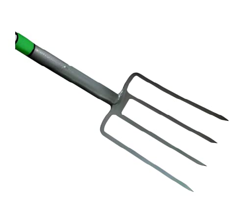 Unibos | Heavy Duty | Traditional Digging Fork | Light Weight Carbon Steel | Long Handled Non-Slip Ergonomic Design | For Gardeners, Builders (Green) - Image 3