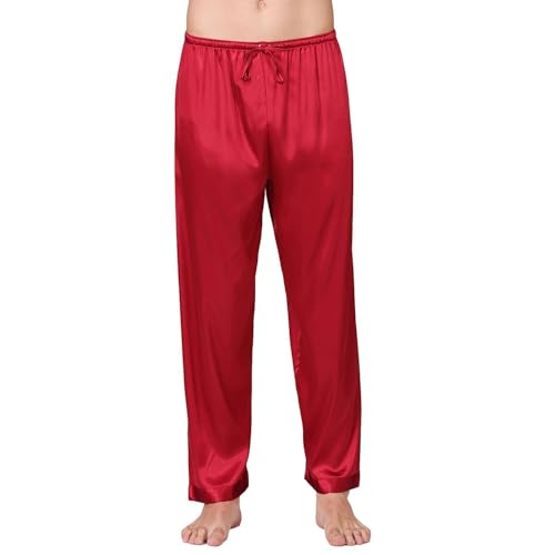 Men's Satin Pajama Pants Long Pj Trousers Lightweight Straight Leg Lounge Loose Summer Elastic Waist Sleepwear2
