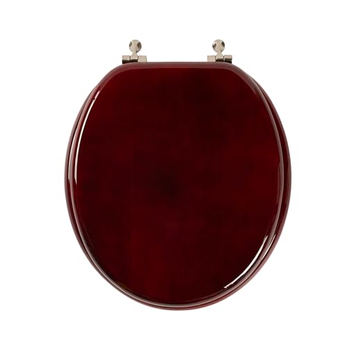 Toilet Seat, Solid Wood, Rubber Wood, High Gloss Finish, Mahogany Red, PIKLiDS (Round)