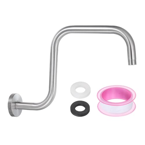 uxcell Shower Head Extension Arm with Flange 325mm(12.8") Length Stainless Steel Shower Head Extender Straight Pipe Fitting Pipe Extension for Bathroom (Matte Silver Tone,S Shaped)