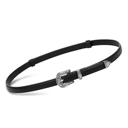 SUOSDEY Black Women Western Skinny Leather Belts Adjustable Fashion Thin Waist Belt for Dresses With Vintage Buckle