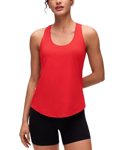 CRZ YOGA Women's Cotton Racerback Running Tank Tops Breathable Loose Sleeveless Top Workout Sports Gym Tops Deep Red 10