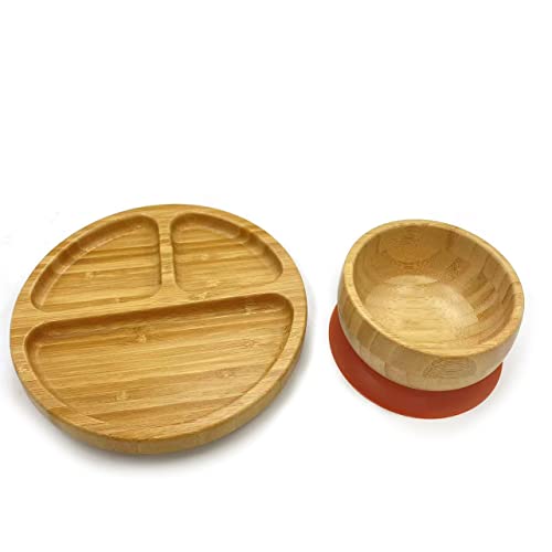 Image of bamboo plate & bowl suction set, bamboo baby bowl, baby plates, wooden baby plates, bamboo suction plates for babies, bamboo plates baby, wood baby feeding set, bamboo baby plates, bamboo bowls dishes