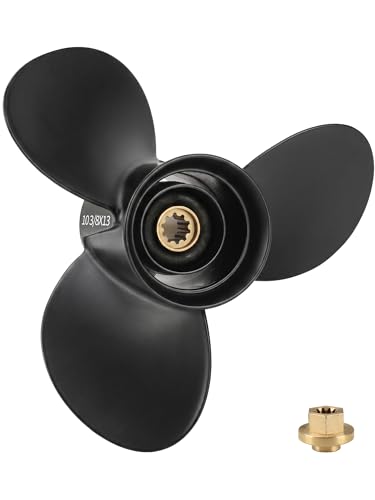 Image of OULEME 48-19640A40 Aluminum Boat Propeller, 10 3 /8 x 13, for Mercury Outboard 9.9 /15 /18 /20 /25 HP Motors, 10 Tooth Spline, 3-Blade, RH