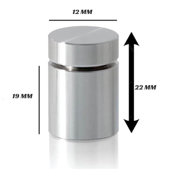 Image of Stainless Steel Standoff Screws for Acrylic & Sign Boards | Wall Mount Spacer with Screw & Anchor | 12mm Diameter x 19mm Height | Silver Finish | 2 Pieces (Pack of 8)