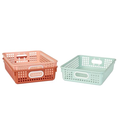 Image of Really Good Stuff Small Desktop Paper Storage Baskets, 14 inch x 10 inch x 3.25 inch | 6-Pack, Boho Group Colors, Mesh Baskets for Classroom or Home, Secure Papers Crease-Free