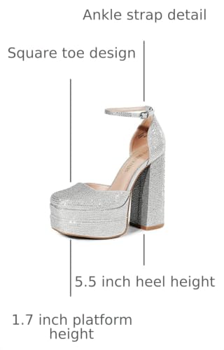 Image of DREAM PAIRS Women's High Chunky Platform Closed Toe Block Heels Square Toe Ankle Strap Dress Wedding Party Pumps Shoes Aurelia