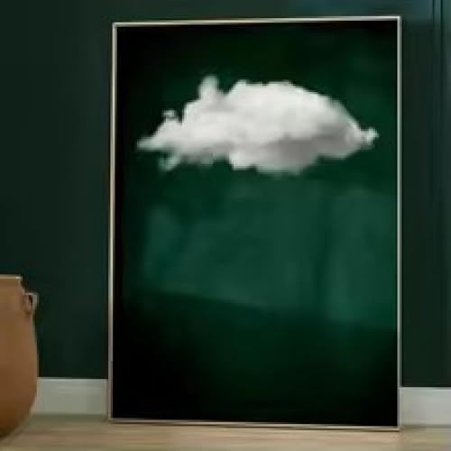 Toile abstraite nuages verts émeraude pour habiller un grand mur vide de salon 80x120cm