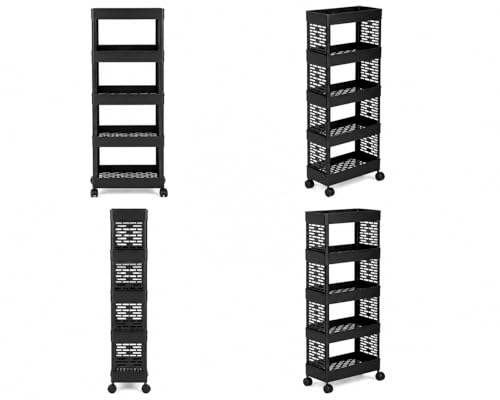 Image of wall love Plastic Storage Rack Trolley with Wheels for Kitchen, Bathroom & Bedroom - Multipurpose Organizer Shelf Rack for Fruits, Toiletries, Snacks and Household Storage (5 Layer)