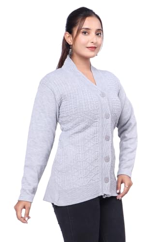 Image of Women Long Chain Design Woolen Winter WEAR Coat Cardigan (DKSELF)