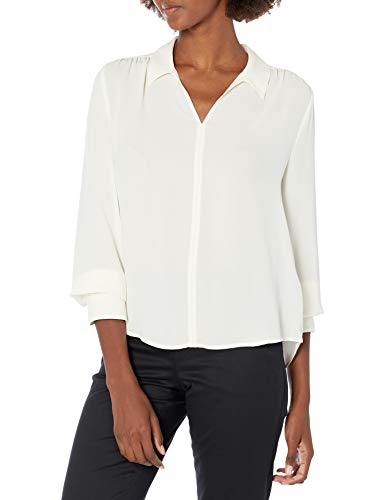 Amazon Brand - Lark & Ro Women's Georgette Long Sleeve Collared Split Neck Blouse, VANILLA ICE, Medium