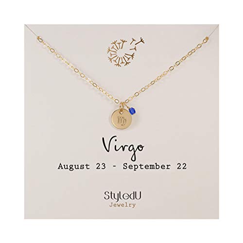StyledU Tiny Virgo Necklace, 14K Gold Filled Constellation Pendant with Birthstone Necklace, Zodiac Sign September Birthday Gifts for Women and Girls