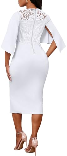 Elegant Dresses for Women Wear to Work Long Sleeve Cocktail Business Knee Length Pencil Lace Dress4