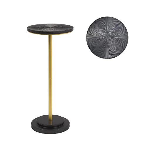 Covlon Drink Table, Weighted Base Pedestal Table, Martini Table,Small Side Table With Wooden Carved Table Top For Living Room, Bedroom, Modern, Gold And Black #TOP7