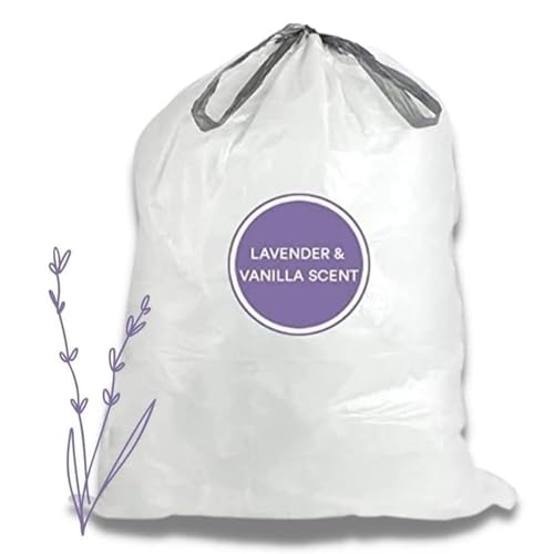 Image of Plasticplace White Drawstring Lavender and Soft Vanilla Scented Garbage Can Liners, Compatible with Code H (200 Count), 8-9 Gallon / 30-35 Liter, 18.5 inch x 28