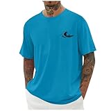 Camiseta de verano para hombre, estampado ondulado, cuello redondo, manga corta, básica, suelta, informal, suave, cómoda, monocolor, cómoda, parte superior suave, azul, XXL