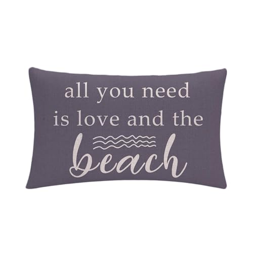 Beach Decor Pillow Cover Love & Beach Grey 12”×20”
