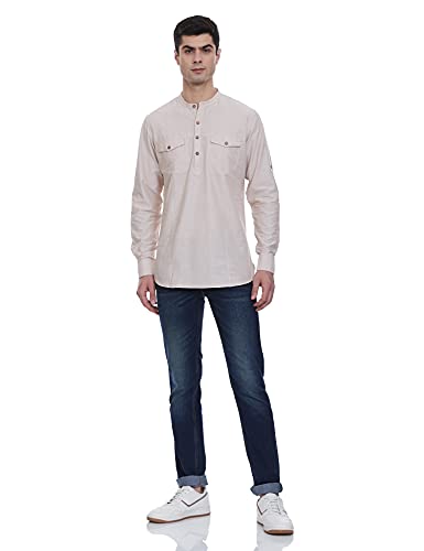 Image of Ethnix by Raymond Men's Cotton Blend Regular Tunic Shirt (RTHA00134-YB Beige 100)