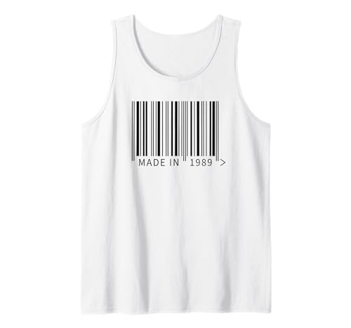 Fabricado en 1989: divertido código de barras para trabajadores minoristas o adictos a las compras Camiseta sin Mangas