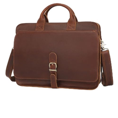JSEIAJB Vintage Genuine Leather Men's Multifunctional Computer Bag Single Shoulder Oblique Straddle Portable Briefcase