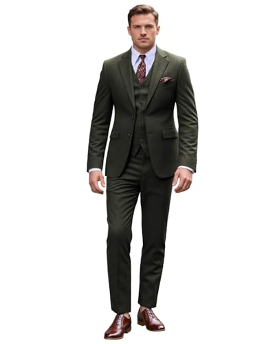 Men's Suits 3 Piece Slim Fit Suit Herringbone Groomsmen Tuxedos Set