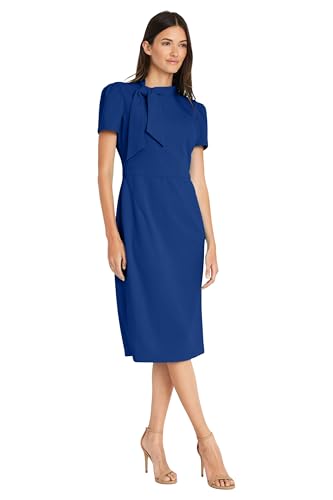 Maggy London Women's Midi Short Sleeve Sheath with Neck Tie Career Office Work Wear, Surf The Web2