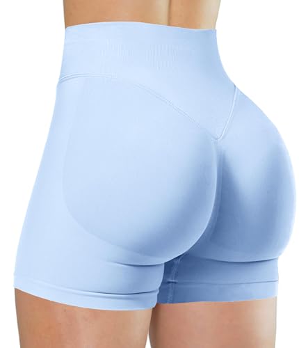 Catálogo de Ropa de Hockey sobre hielo para Mujer del mes. 50 Unthewe - Pantalones cortos de entrenamiento para mujer, sin costuras, para levantamiento de glúteos, cintura alta, control de abdomen, gimnasio y yoga, #1 Azul hielo, M