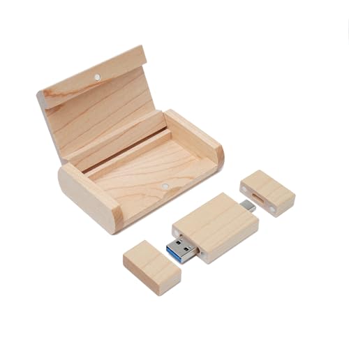 Yaxiny Maple Wood Box USB 3.0 Flash Drive 32 GB, OTG USB Pen Drive, tipo C Memoria USB para smartphone USB A+USB C Android