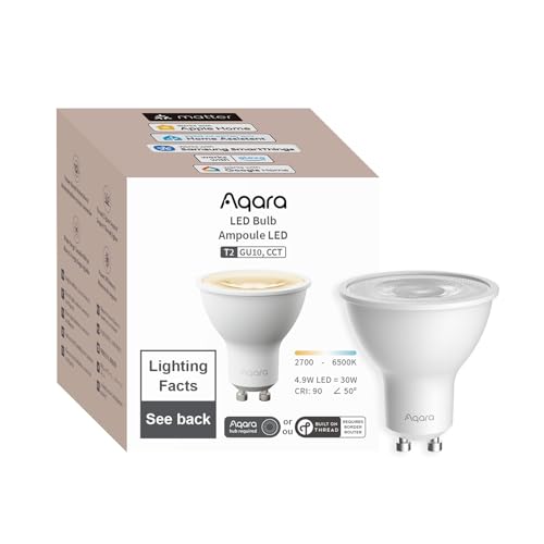 Lighting Aqara Thread/Zigbee Smart LED Light Bulb T2 GU10, Tunable White (2700K-6500K),Matter,Works with HomeKit, Alexa, Google SmartThings Compatible Lighting Aqara Thread/Zigbee Smart LED Light Bulb T2 GU10, Tunable White (2700K-6500K),Matter,Works with HomeKit, Alexa, Google SmartThings Compatible