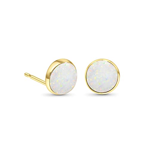 14k Gold White Opal Stud Earrings, 6mm