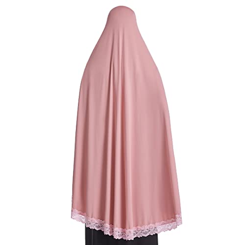 OLEMEK Women's Elegant Hijab Lace Trim Middle Eastern Islamic Jilbab Prayer Veils Headcover Headscarf4
