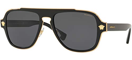 Versace Medusa Charm VE 2199 100281 Black Plastic Aviator Sunglasses Grey Polarized Lens