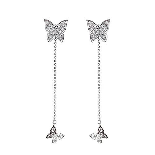 Boucles d'oreilles papillon en argent 925 avec long gland mode pour femme