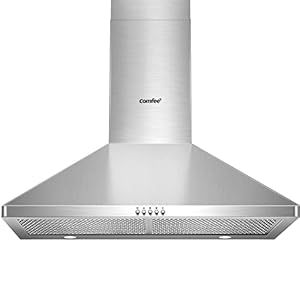 COMFEE’ CVP30W6AST Ducted Pyramid Range 450 CFM Stainless Steel Wall Mount Vent Hood with 3 Speed Exhaust Fan, 5-Layer Aluminum Permanent Filters, Two LED Lights, Convertible to Ductless, 30 inches