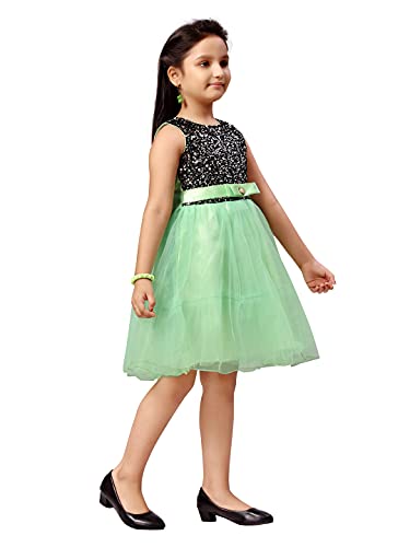 Image of MUHURATAM Girl's Net Fit and Flare Knee-Length Dress