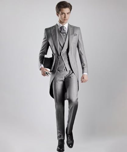 Mens Tailcoat Suit Formal Slim Fit 3 Piece Suit Swallow-Tailed Coat Double Breasted for Men Wedding Banquet Party2