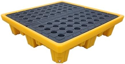 Industrial Plastic Pallet for Oil Drum Spill Containment, Non-Slip Polyethylene Platform with Drainage Outlet, 33x33x5.6cm for Garage Storage Solutions